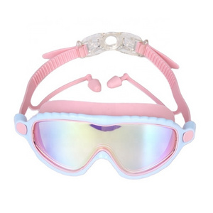 Silicone Outdoor Kids Swim Pink Anti Fog Protection Swimming Goggles With Nose Cover