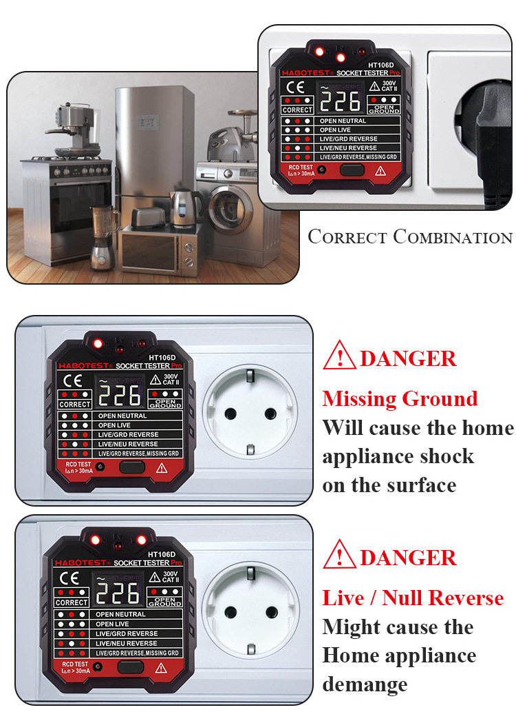 Fire Testing Socket Digital socket safety tester Leakage switch detection Line detector ...