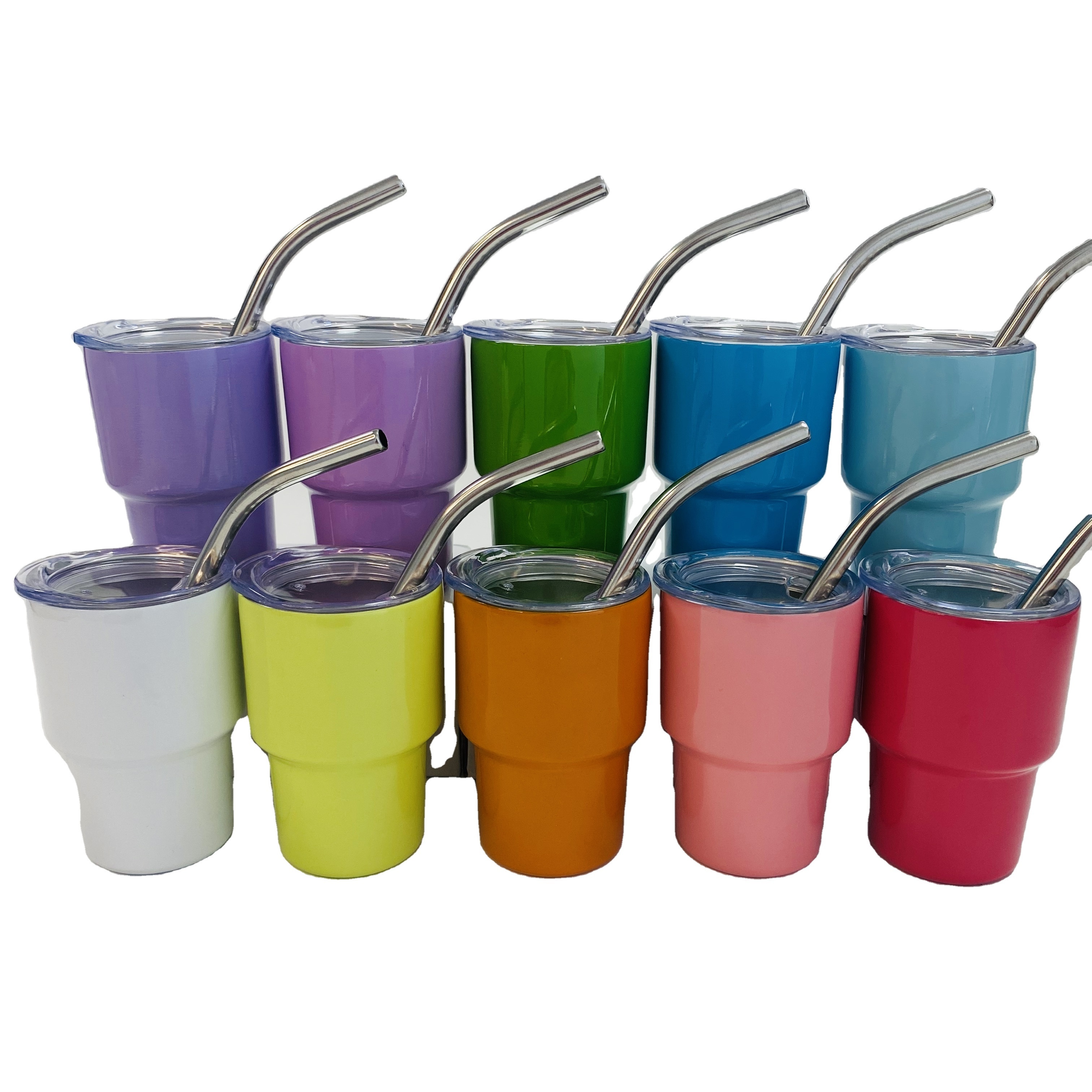 USA Warehouse 2oz 3oz tumbler shot glass assorted sublimation mini shot glass tumbler with stainless steel straw mixed colors