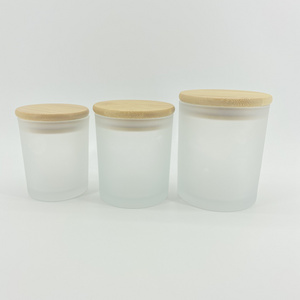 Wholesale empty 7oz 9oz sublimation blank frosted clear glass candle holders large capacity with lid for White Sub Transfer