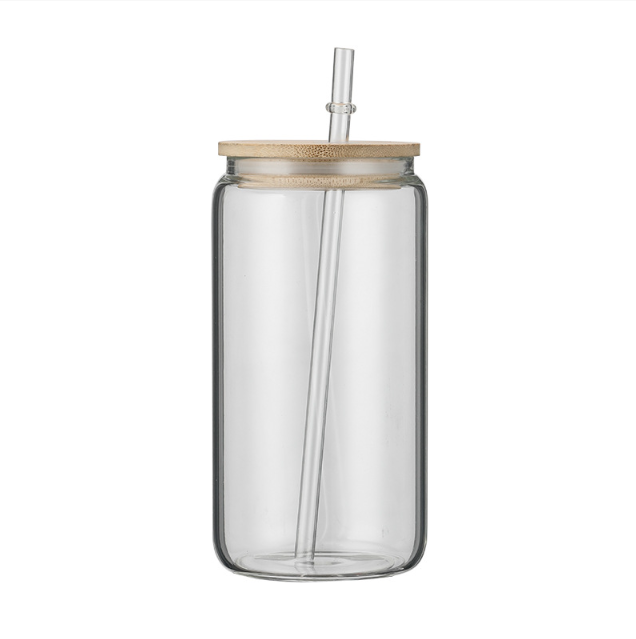 RTS US warehouse new arrival Shimmer glitter sublimation libbey clear beer can glass 16oz with bamboo lid and straw