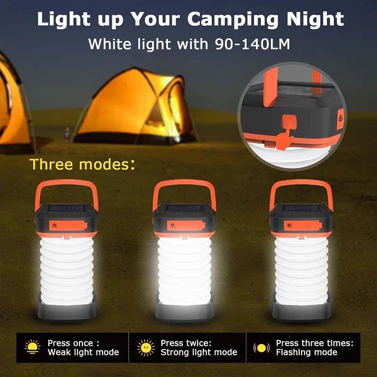 Collapsible Camping Lantern Portable 3 Modes LED Lights Solar Rechargeable Lanterns for Camping Emergency