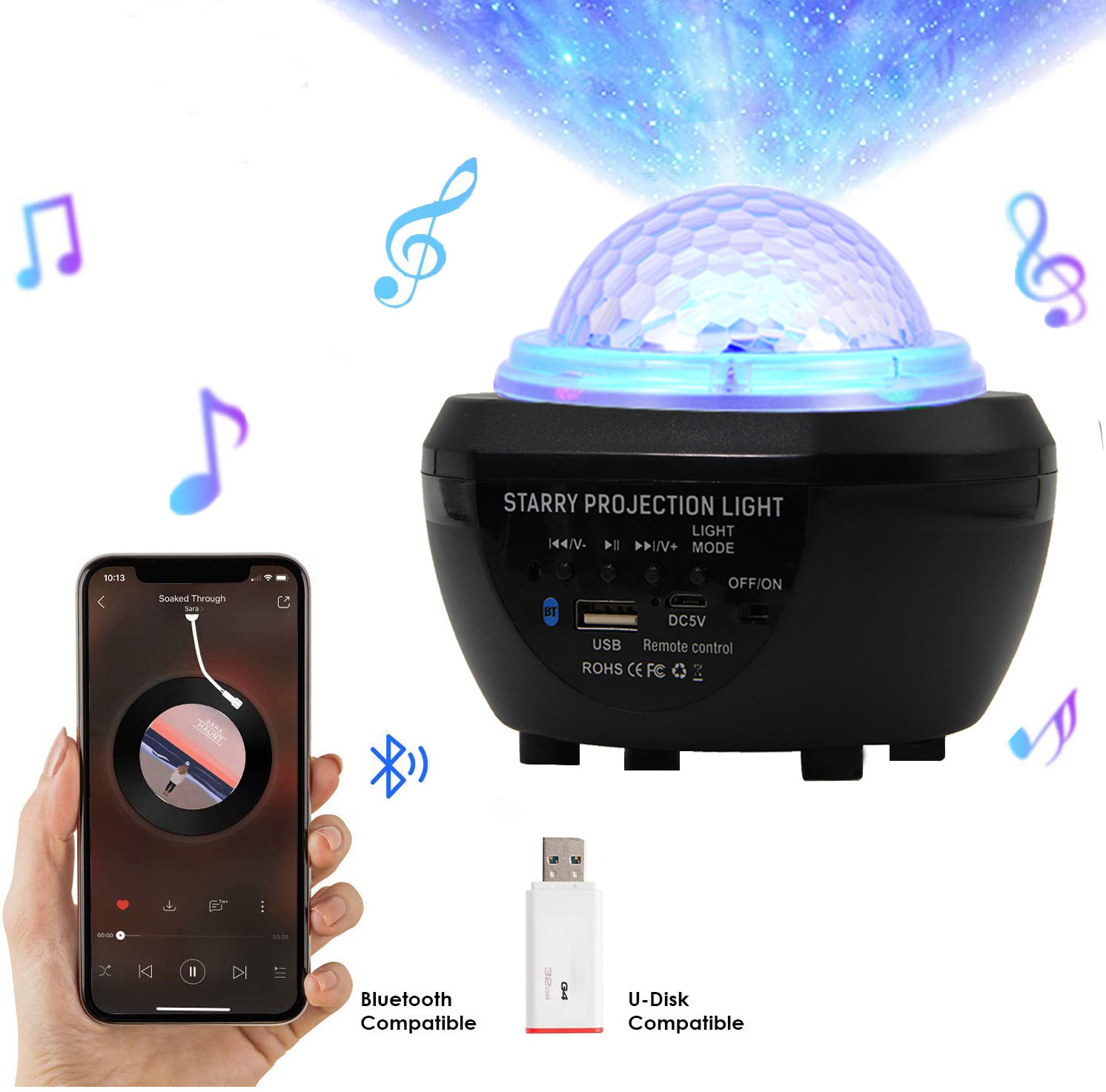 Galaxy Light Projector Star Projector for Bedroom Ceiling LED Music Sky Light Night Light with Speaker Remote Control