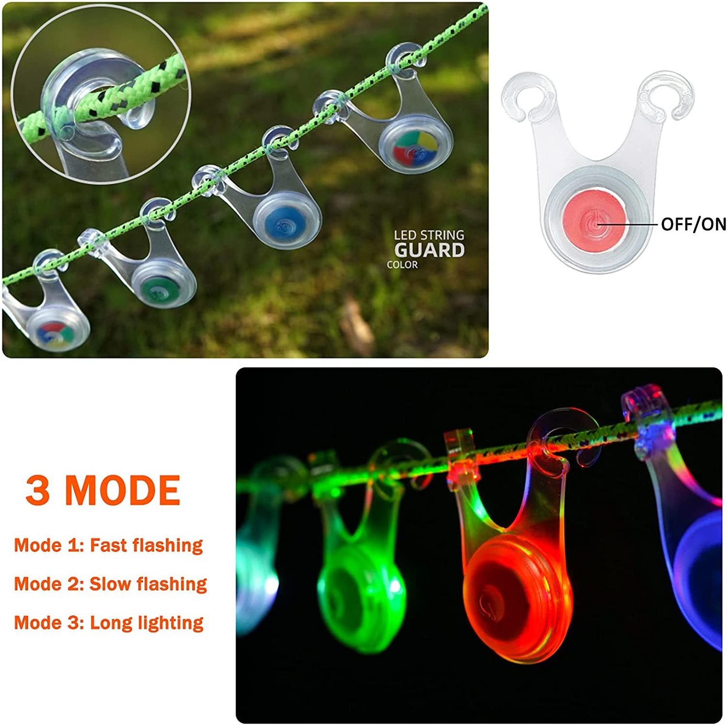 Tent String Guard Waterproof  Led Tent Rope Safety Warning Light Bicycle Rear Light for Outdoor Camping