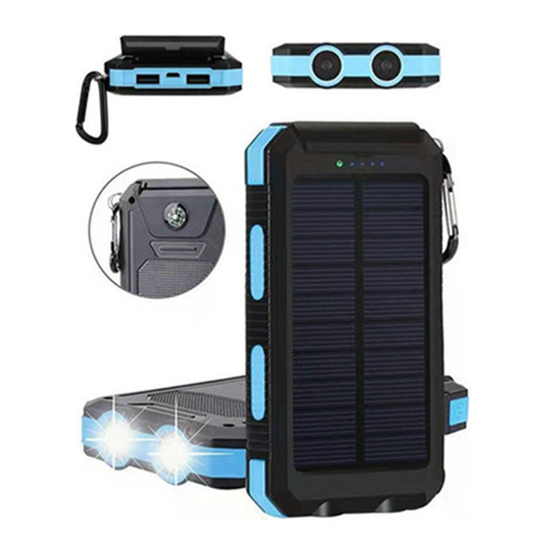 LED Solar Portable Mobile Charger 10000mAh Power Banks &Power Station LED Flashlight Emergency SOS Torch With Compass and Hook