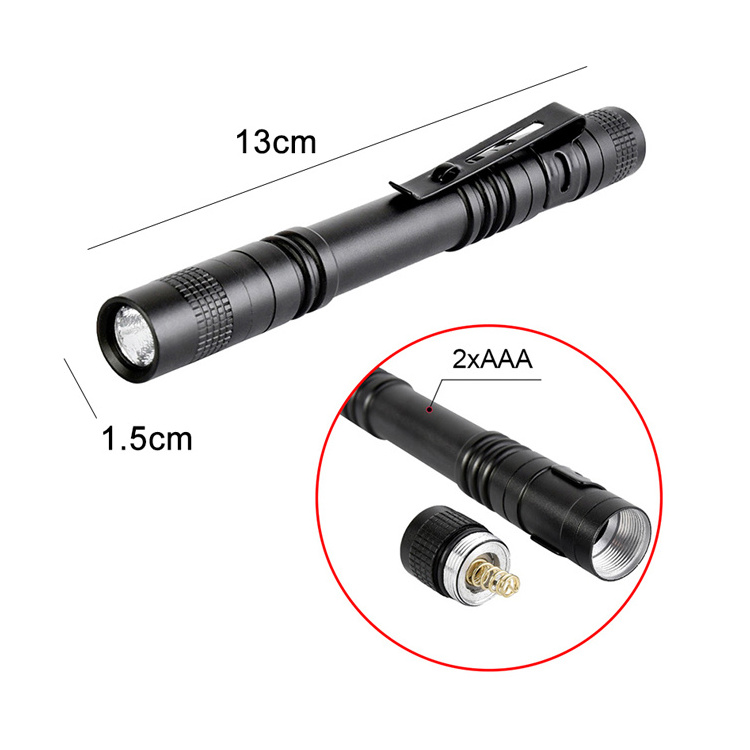 Mini Led Flashlight AAA Battery Waterproof  fixed focus metal pen holder LED pencil flashlight  medical Aluminium Alloy torch