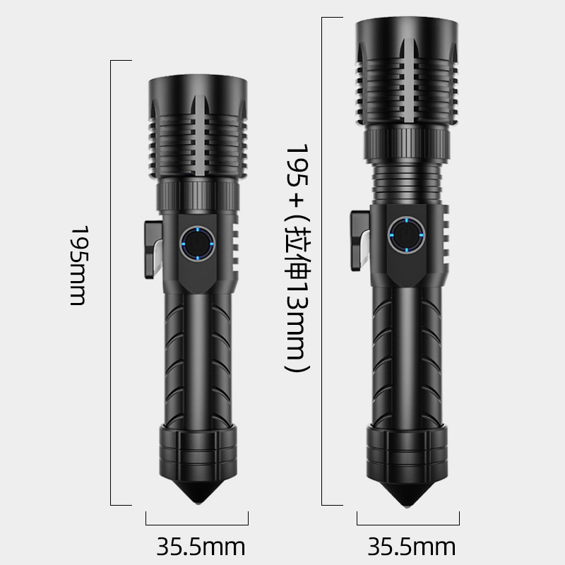 P50 Emergency Hammer Cutter Tactical LED Flashlight USB Rechargeable Multifunctional Hunting Camping Hiking Powerful Torch