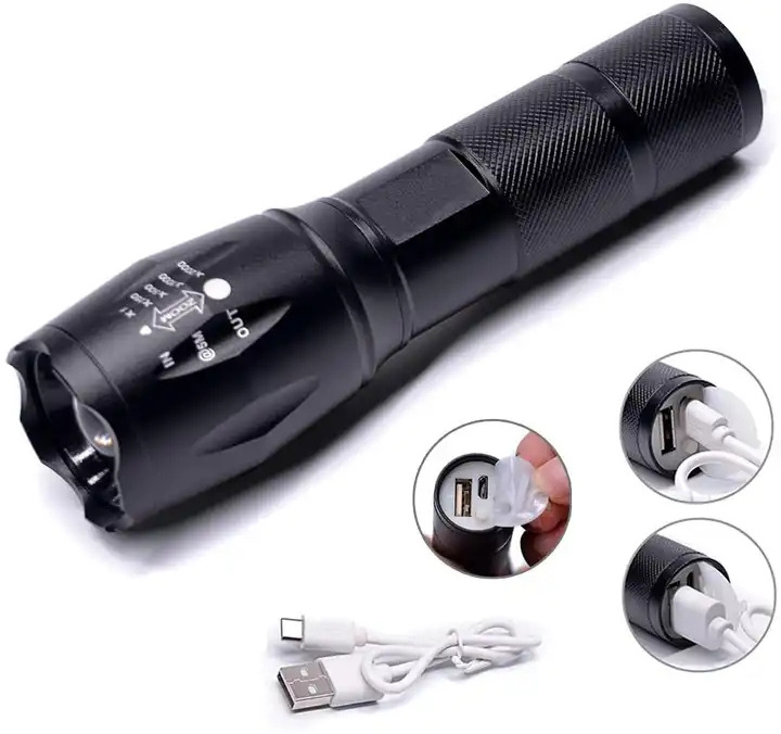 New A100 XML T6 Zoomable Rechargeable Led Flashlight 2 in 1 Power Bank  1000lm USB Charging Powerful Torchlight Outdoor Camping