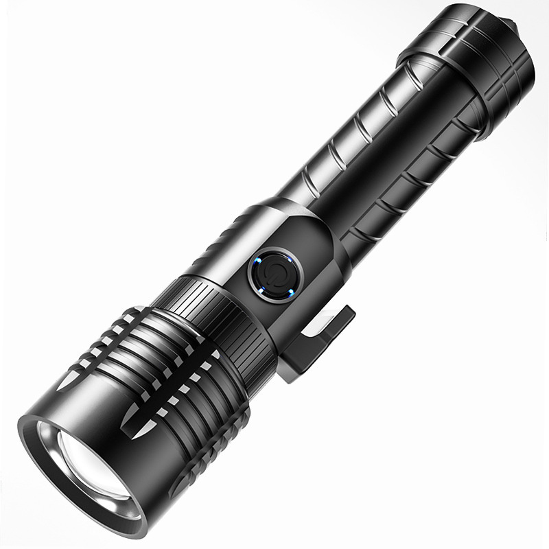 P50 Emergency Hammer Cutter Tactical LED Flashlight USB Rechargeable Multifunctional Hunting Camping Hiking Powerful Torch