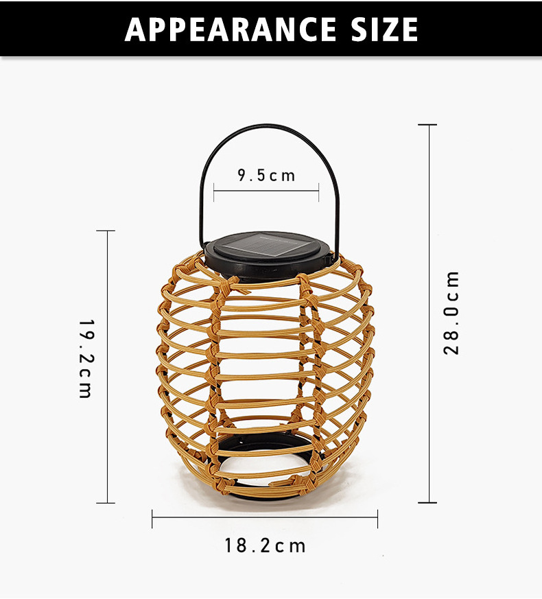 Hanging Solar Lantern Outdoor Waterproof Retro Rattan Lantern with Handle Outdoor rattan pendant Warm LED Lanterns Edison Bulb