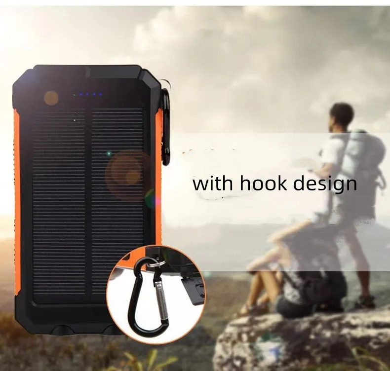 LED Solar Portable Mobile Charger 10000mAh Power Banks &Power Station LED Flashlight Emergency SOS Torch With Compass and Hook