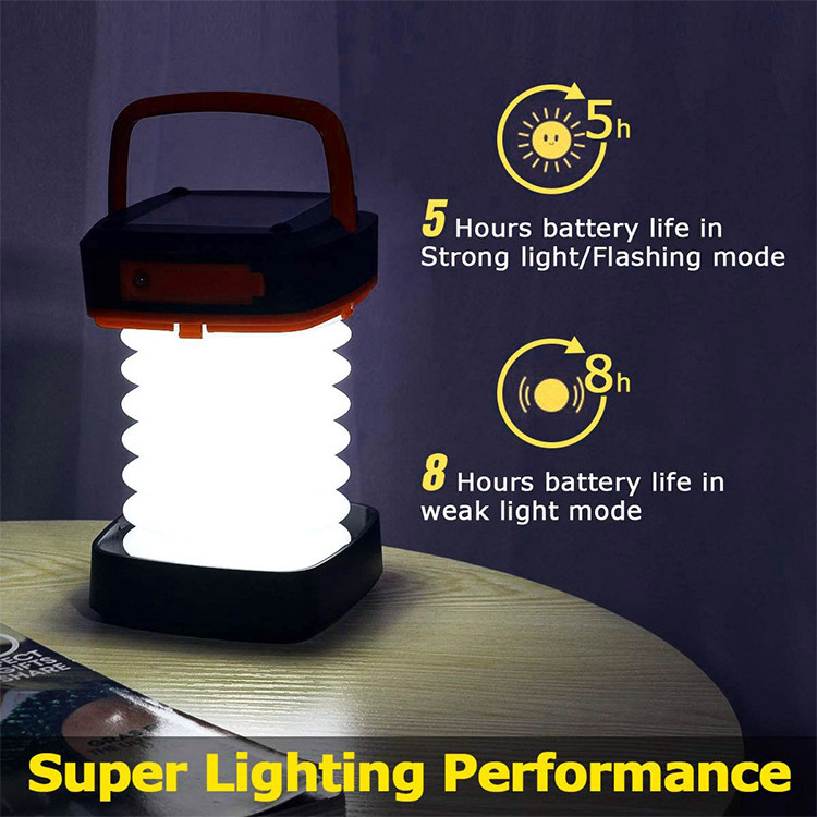 Collapsible Camping Lantern Portable 3 Modes LED Lights Solar Rechargeable Lanterns for Camping Emergency