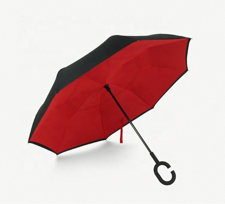 C Shaped Handle Car Inverted Bumbleshoot Hands Free Double Layer Parasol Self Stand Upside Straight Reverse Umbrellas