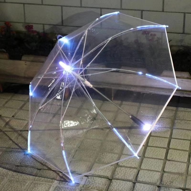 Creative LED Clear Umbrellas Rain Umbrella Straight Flashlight Advertise Custom Kids Gift Transparent LED Light Umbrella