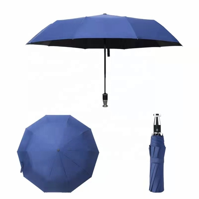 Stainless Steel Handle Windproof Large Umbrella Men Business 3 Folding Rain Umbrellas 12K Fully Automatic Umbrella