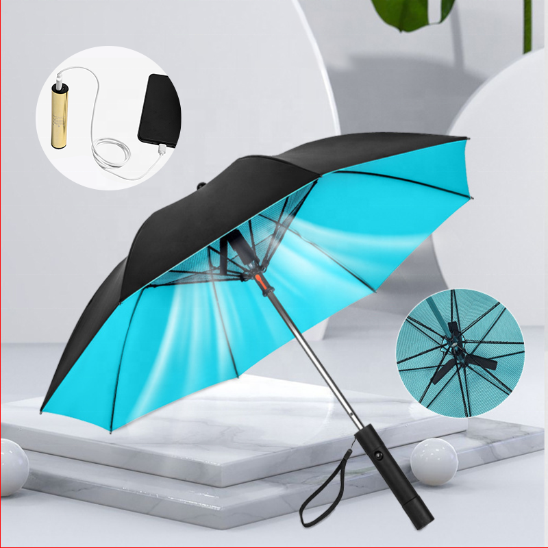 8K USB Charging Umbrella With Fan Summer Cooling Sun Block Straight Umbrella Luxury Business Gift Umbrella