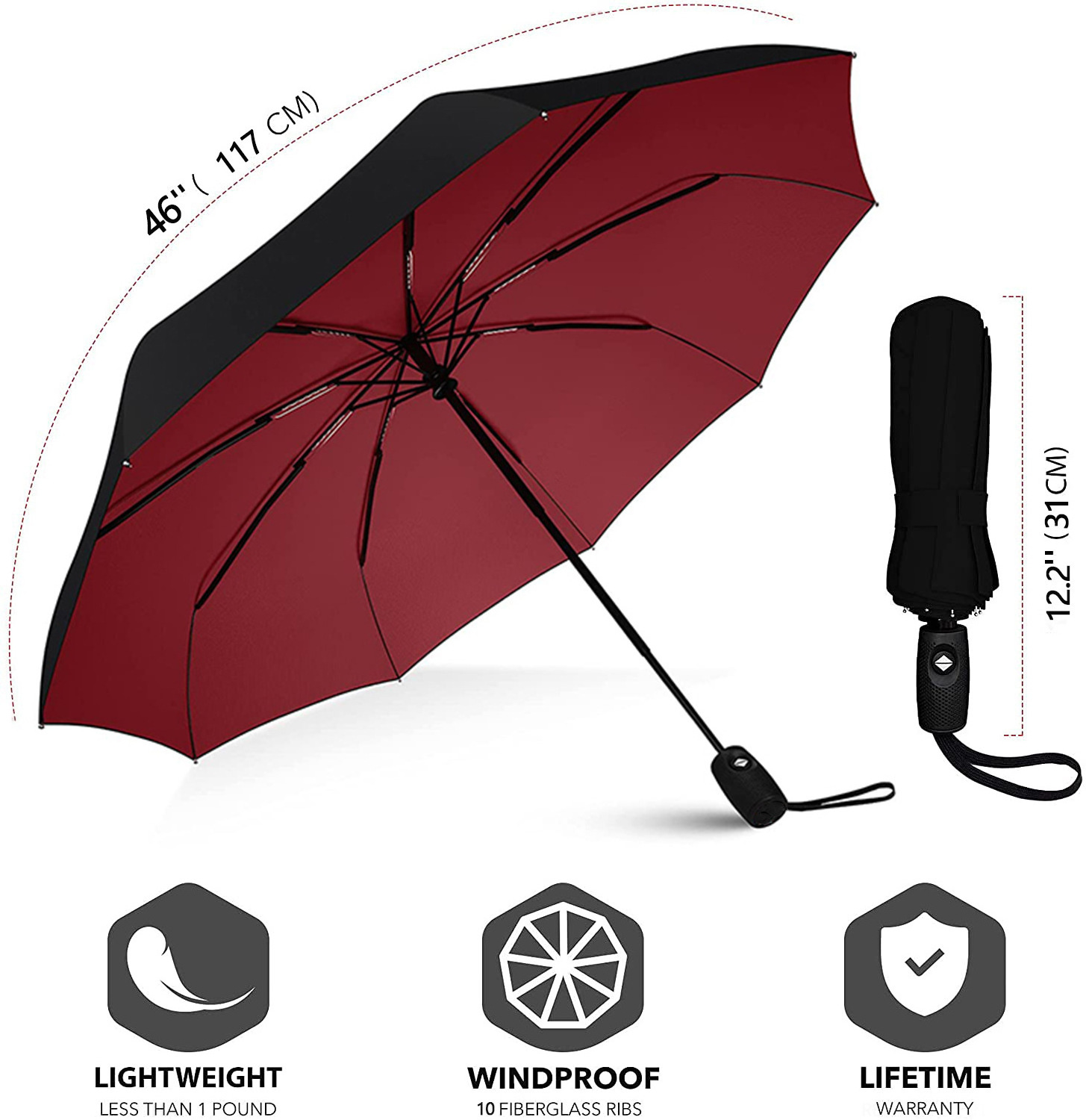 Three folding Auto Collapsible Light Weight Safe Open and Close Umbrella With Safety Reflective Strip customize logo mbrella