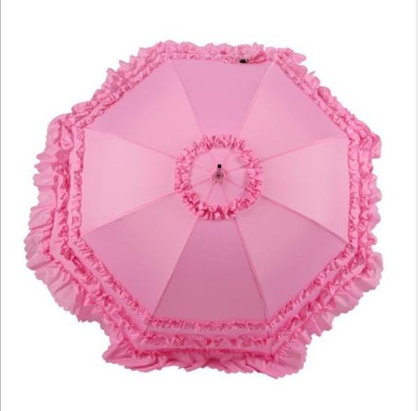 New product Curved handle lace pagoda straight umbrella Pongee Fabric Hook Handle Staight Antique Parasol Lace Umbrella