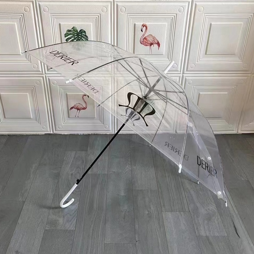 Wholesale Portable Colorful Transparent Umbrella Custom Auto Straight J Handle Parasol Clear Umbrella With Logo