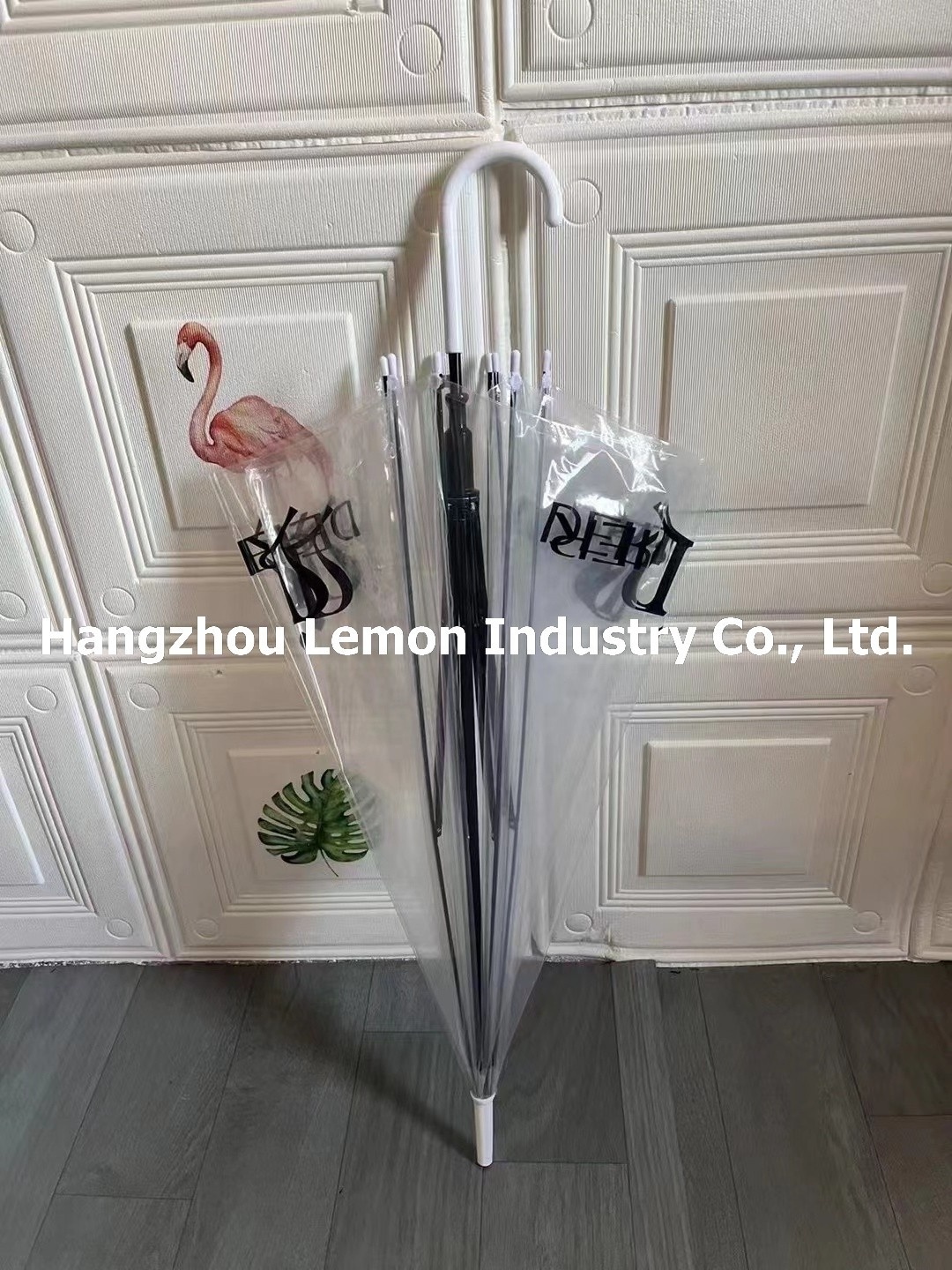 Wholesale Portable Colorful Transparent Umbrella Custom Auto Straight J Handle Parasol Clear Umbrella With Logo