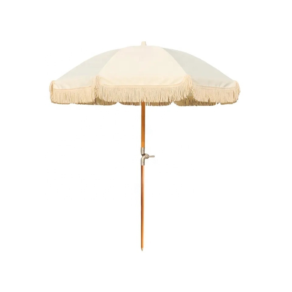 Whole Garden Parasol Beach Umbrella With Tassels Long Handle Wind Reinforcement UV Protection Sunshade Umbrella