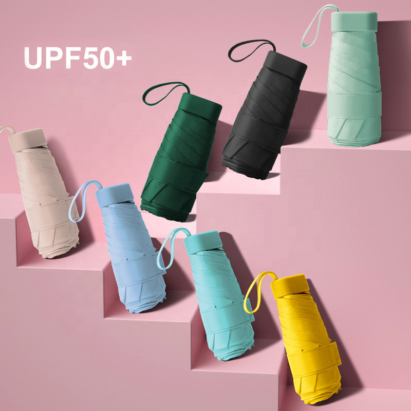 UV Production Sunscreen Umbrellas With Case Lady Mini Capsule Umbrella Girls Portable Pocket 5 Folding Umbrella