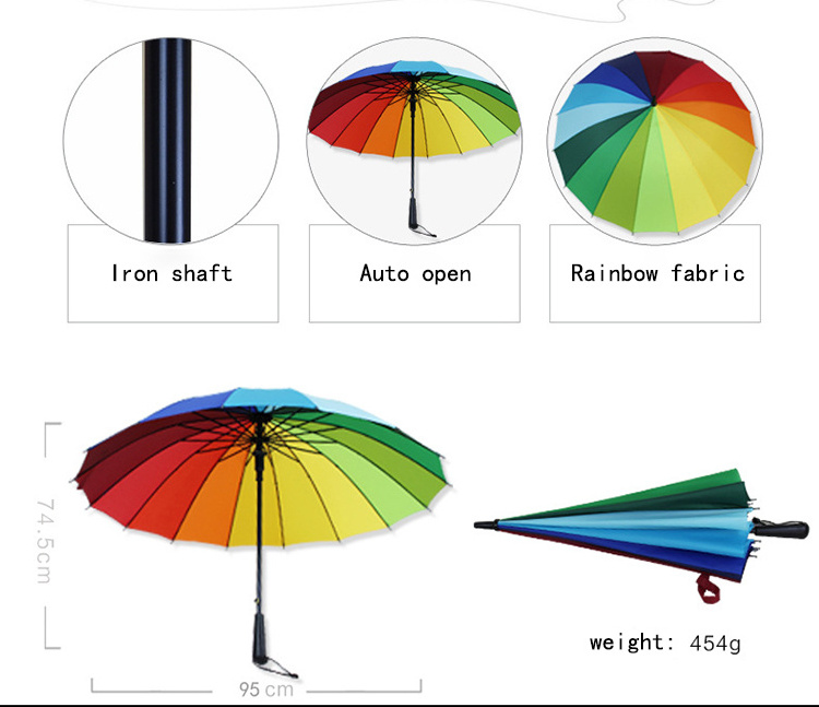 21 Inch 16k Automatic Open Iridescence Umbrella Golf Windproof Parasol Long Straight Handle Rainbow Umbrella