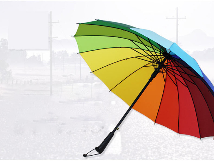 21 Inch 16k Automatic Open Iridescence Umbrella Golf Windproof Parasol Long Straight Handle Rainbow Umbrella