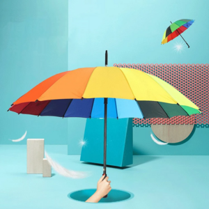 21 Inch 16k Automatic Open Iridescence Umbrella Golf Windproof Parasol Long Straight Handle Rainbow Umbrella