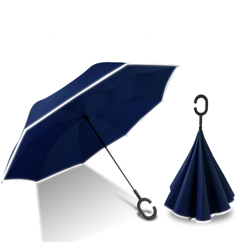 New Products Stock Custom Double Layer Inside Out C Shape Handle inverted Reverse Umbrella With Logo Prints