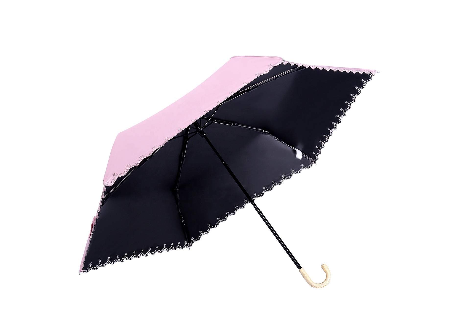 Japanese lace three-fold windbreak umbrella Manual Mini UV resistant black coated umbrella