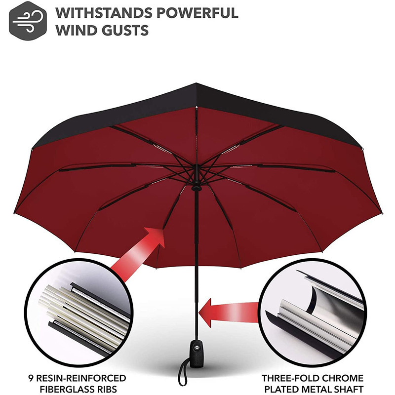 Three folding Auto Collapsible Light Weight Safe Open and Close Umbrella With Safety Reflective Strip customize logo mbrella