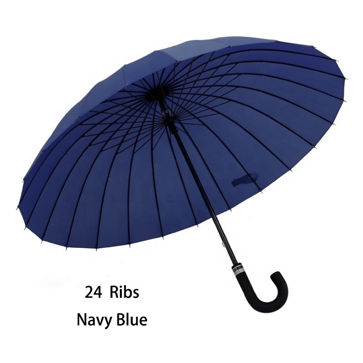 Stylish 24 Ribs Straight J Hook Handle Men's Rain Umbrella