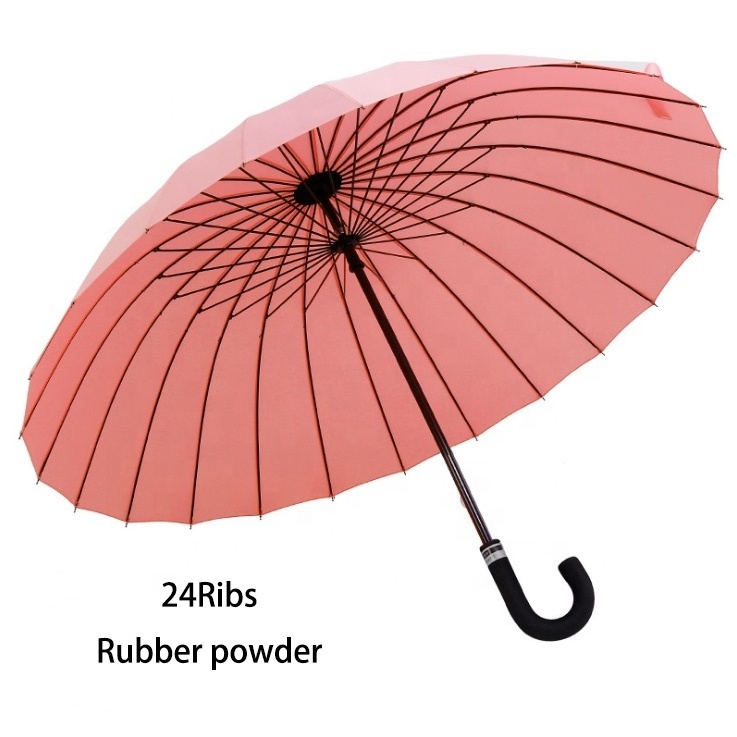 Stylish 24 Ribs Straight J Hook Handle Men's Rain Umbrella