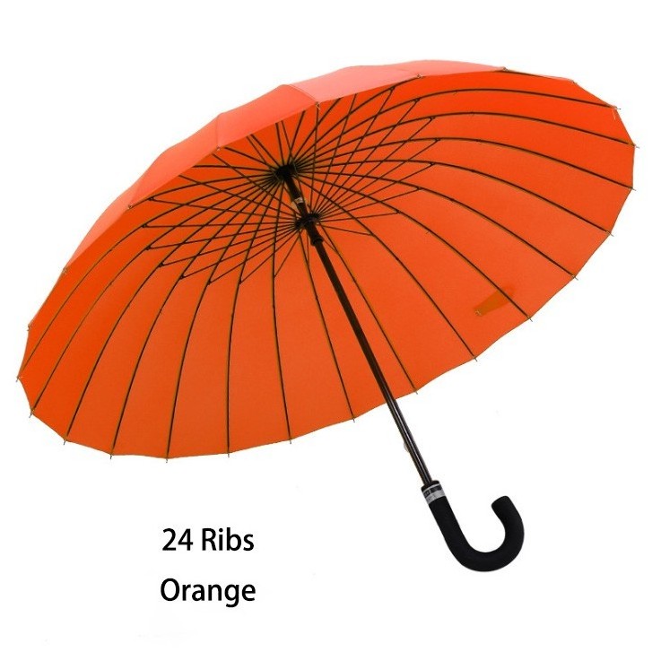 Stylish 24 Ribs Straight J Hook Handle Men's Rain Umbrella