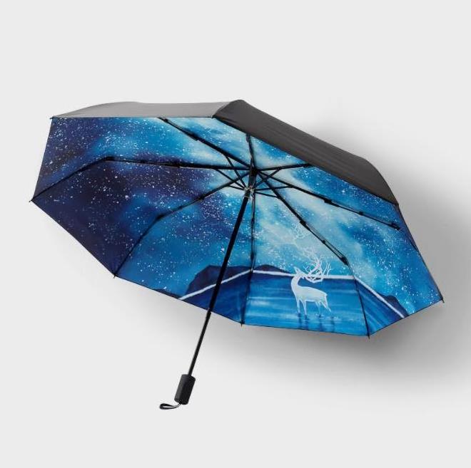 Illustration umbrella, girl's heart folding umbrella sun and rain sun and UV protection forest goddess