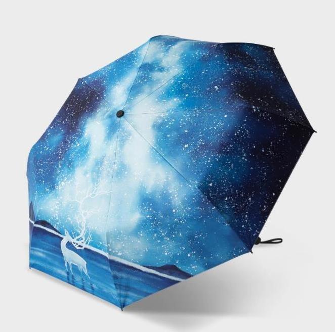 Illustration umbrella, girl's heart folding umbrella sun and rain sun and UV protection forest goddess