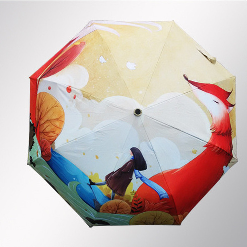 Lemeng creative girl's world hand painted illustration sun umbrella folding umbrella sun protection UV protection gift