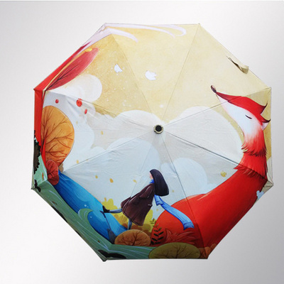 Lemeng creative girl's world hand painted illustration sun umbrella folding umbrella sun protection UV protection gift