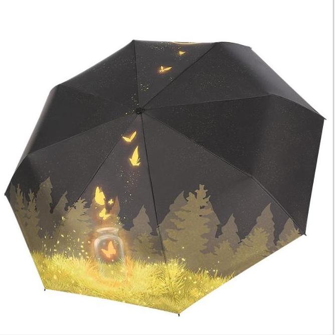 2022 Butterfly style sunscreen umbrella hand-painted illustration women's special manual three fold umbrella automatic