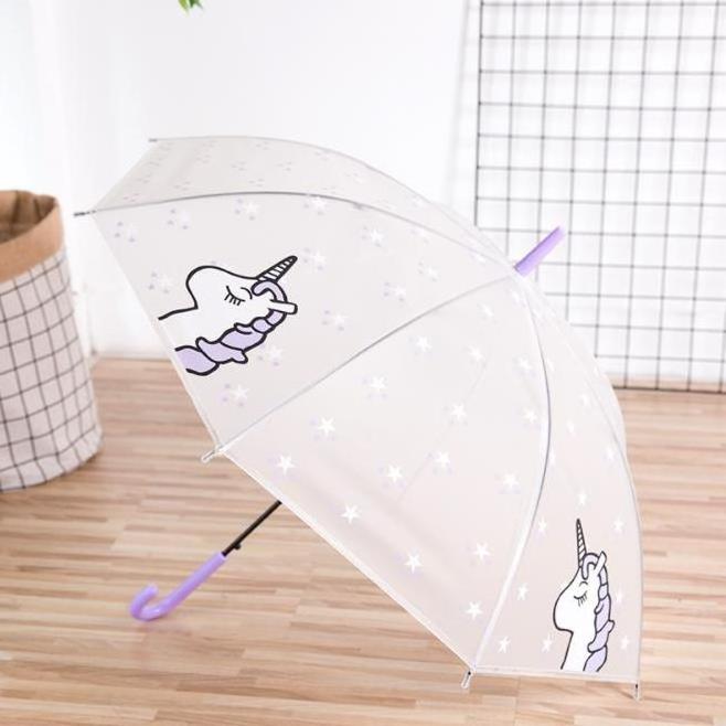 New environmental protection material transparent umbrella automatic gift custom Unicorn long handle umbrella