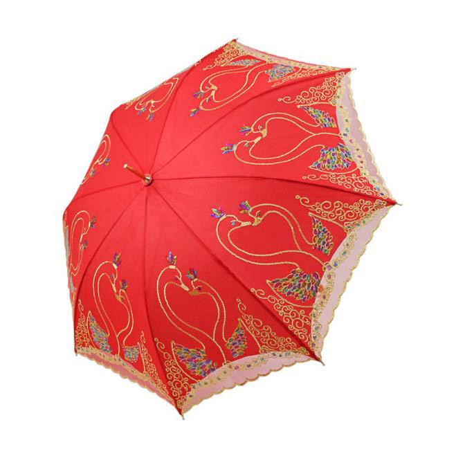 Wedding bridal lace red umbrella retro creative embroidery long handle straight umbrella wedding gift umbrella