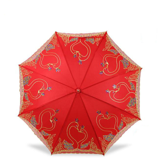 Wedding bridal lace red umbrella retro creative embroidery long handle straight umbrella wedding gift umbrella