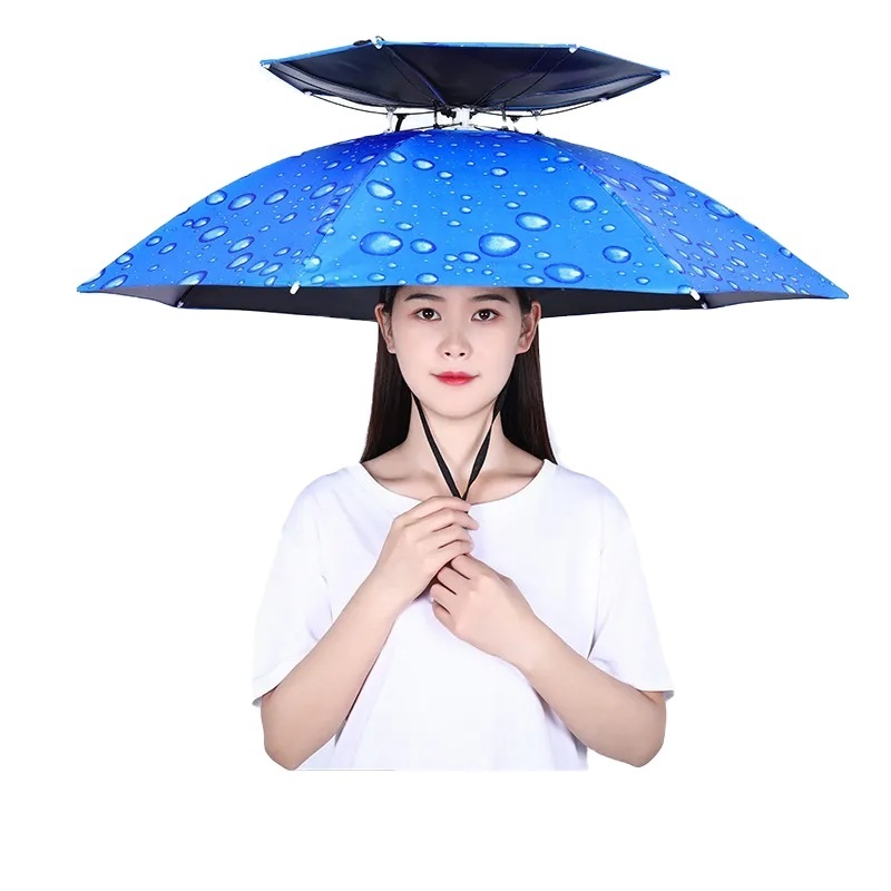 Wholesale head Umbrella Hat Headwear Umbrella for Fishing Hiking Beach Camping Head Hats outdoor sun-proof custom logo