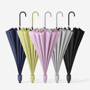 Color matching waterproof case 16 bone long handle umbrella Japanese straight handle umbrella