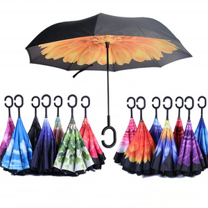 C Shaped Handle Car Inverted Bumbleshoot Hands Free Double Layer Parasol Self Stand Upside Straight Reverse Umbrellas