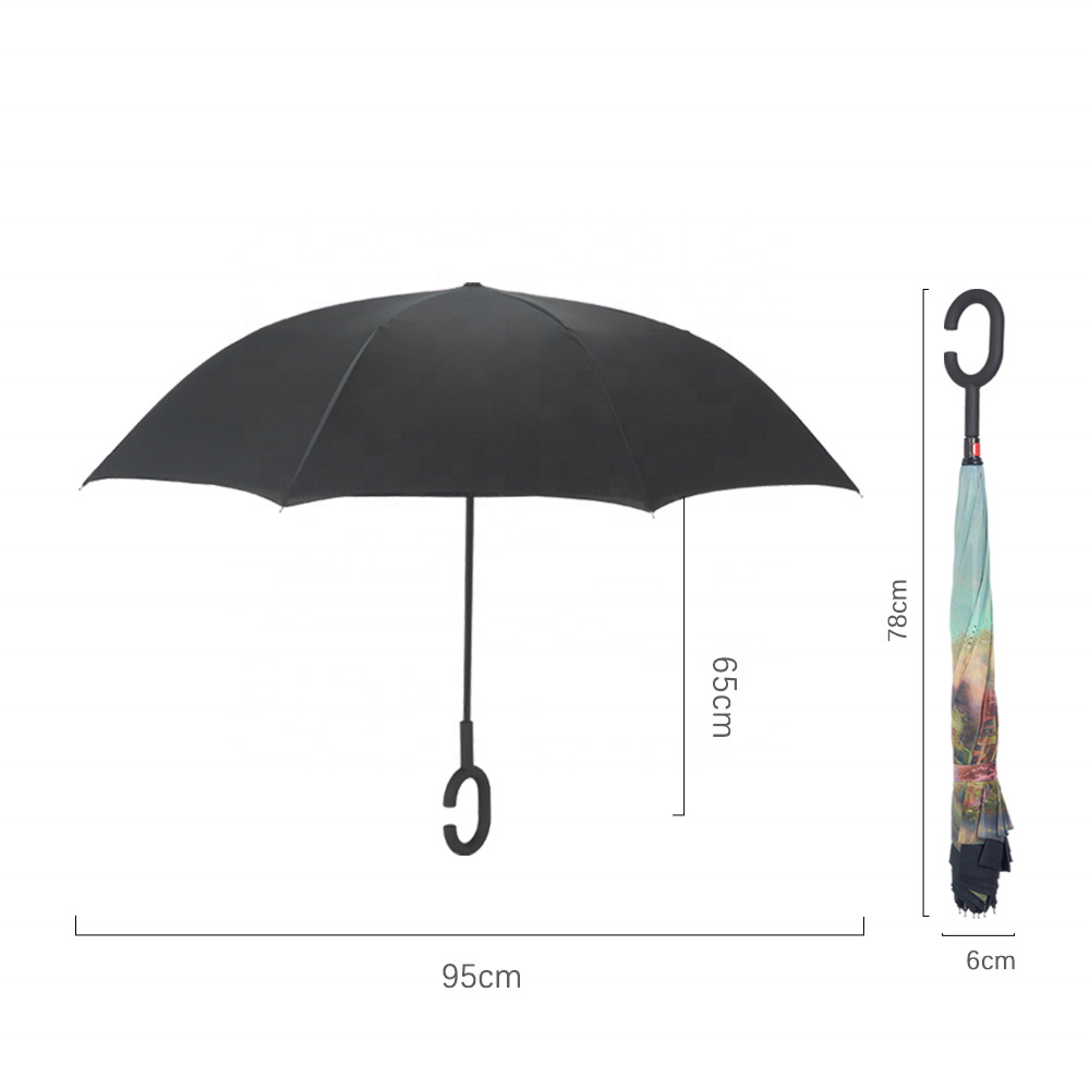 C Shaped Handle Car Inverted Bumbleshoot Hands Free Double Layer Parasol Self Stand Upside Straight Reverse Umbrellas