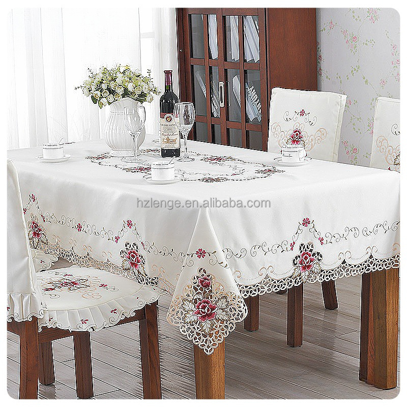 RTS Lace Embroidered Table Cloth Rectangular Farmhouse Table Cover Classic Oblong Antique Flower Decor Macrame Tablecloth