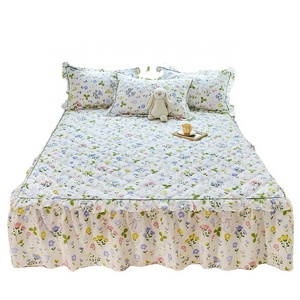 100% Cotton Ruffle Bed Skirt Floral Quilted Bedspread Design-B Deep Dust Ruffle Drape Fitted Sheet Bed Cover