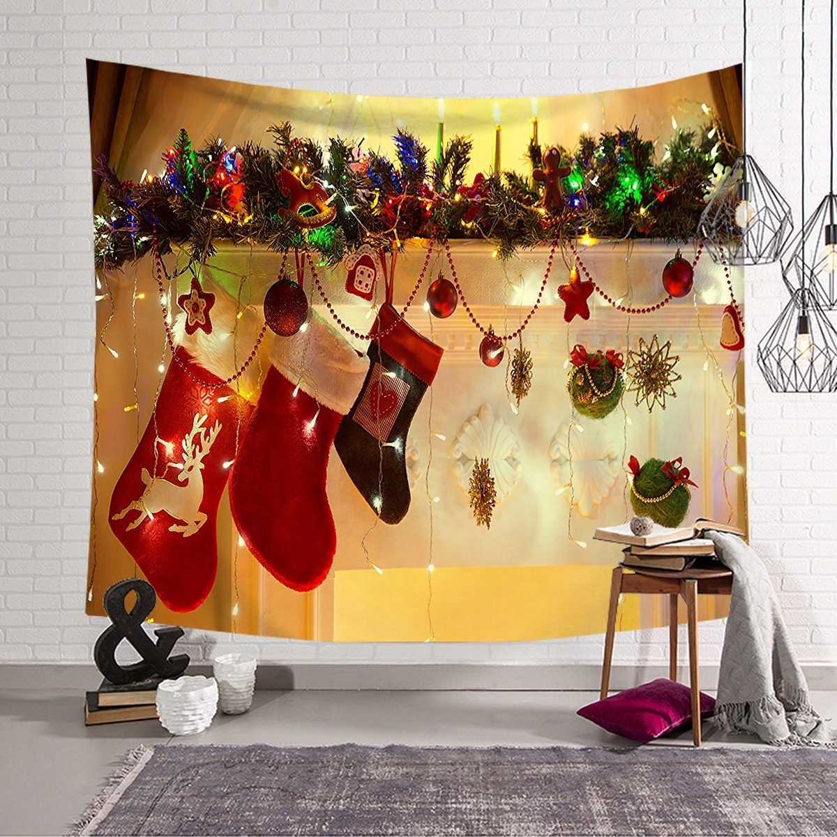 RTS Christmas Tapestry Merry Christmas and Happy New Year Wall Hanging Tapestry Christmas Ornaments Xmas Tapestry Backdrop